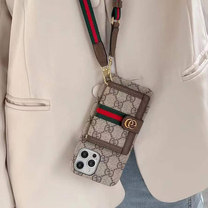 GG iPhone Case With Wallet And Crossbody Strap