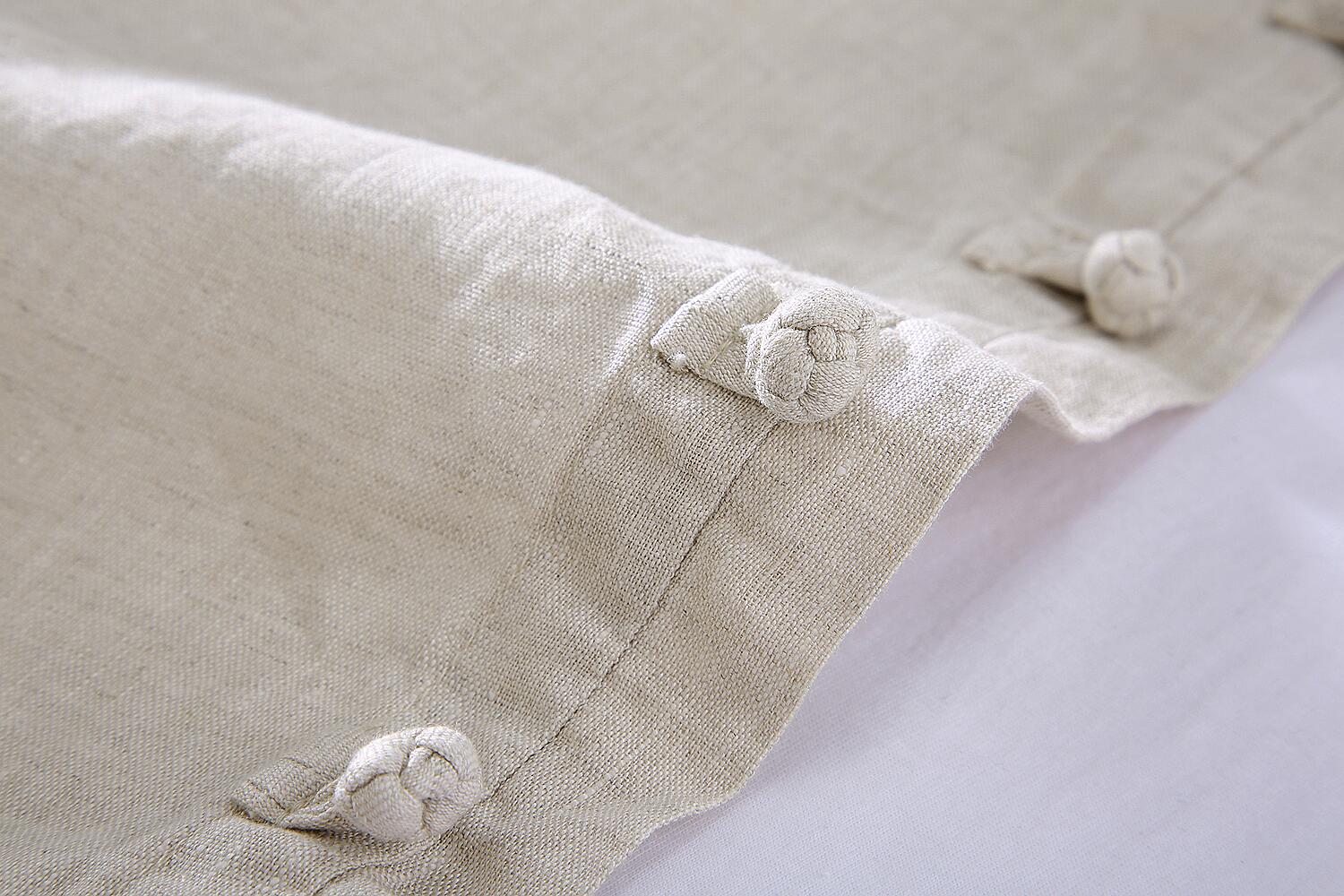 Relaxed Fit Stand Collar Linen Long Sleeve Shirt