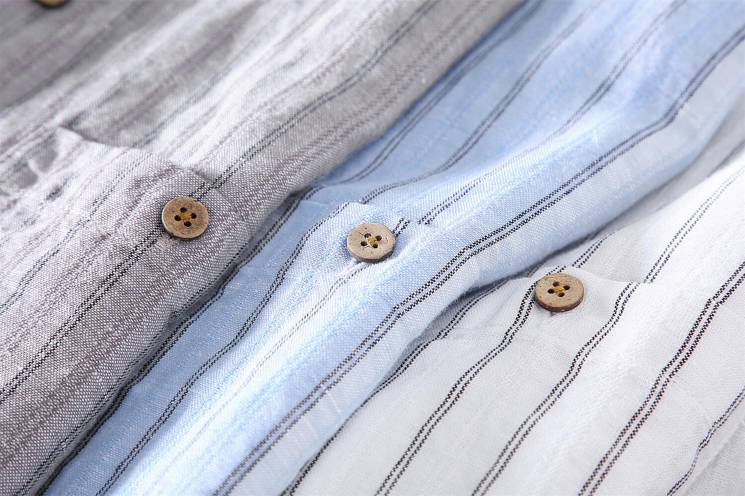 Striped Stand Collar Cotton Linen Shirt
