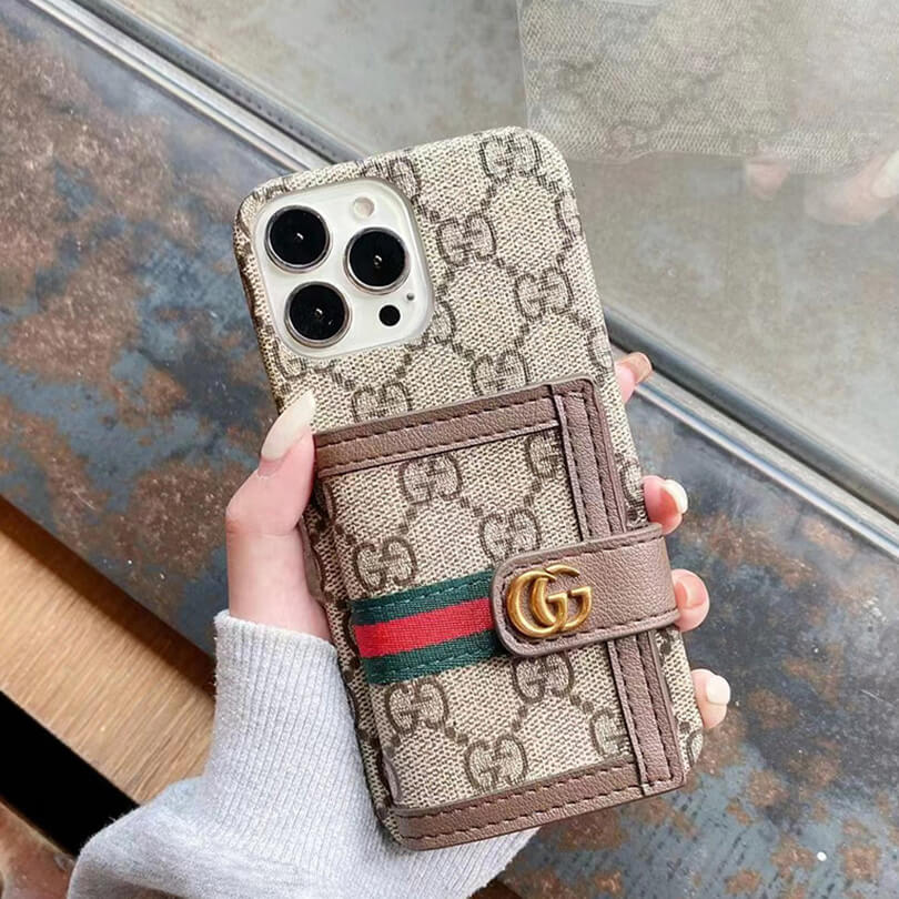 GG iPhone Case With Wallet Brown