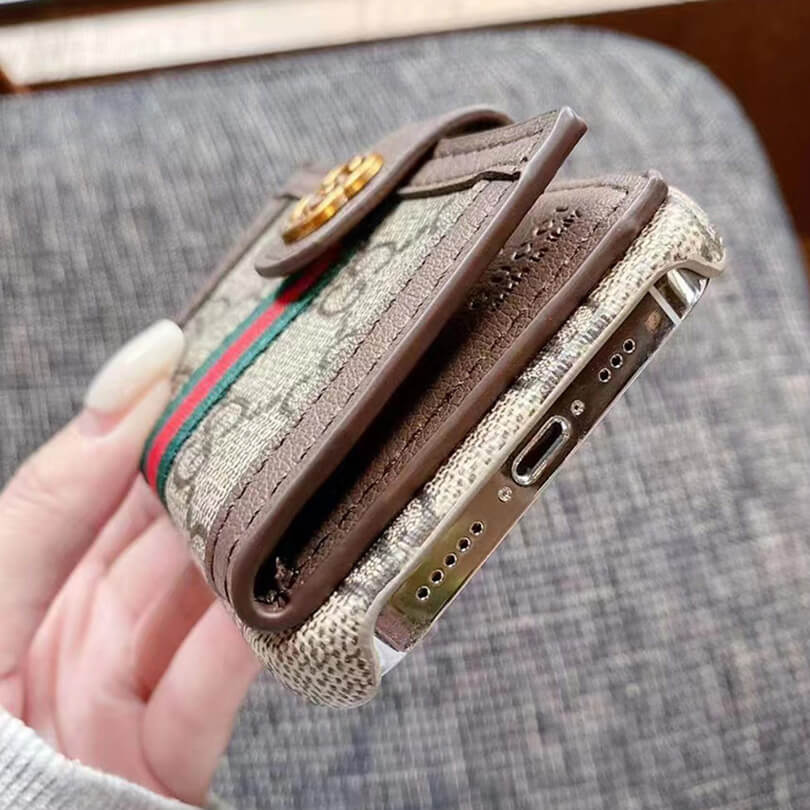 GG iPhone Case With Wallet Brown