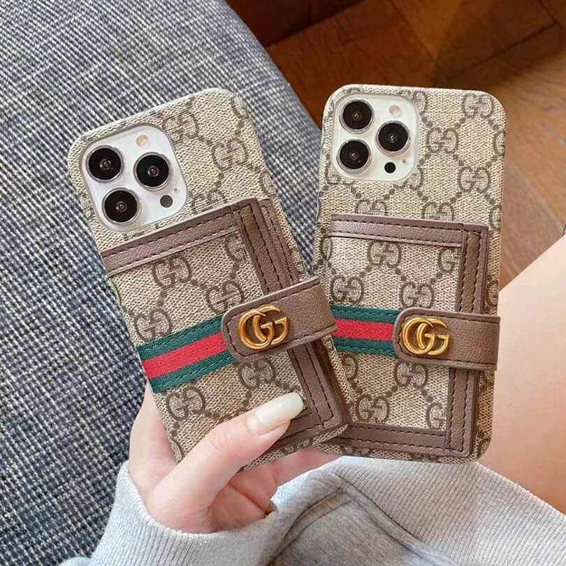 GG iPhone Case With Wallet Brown