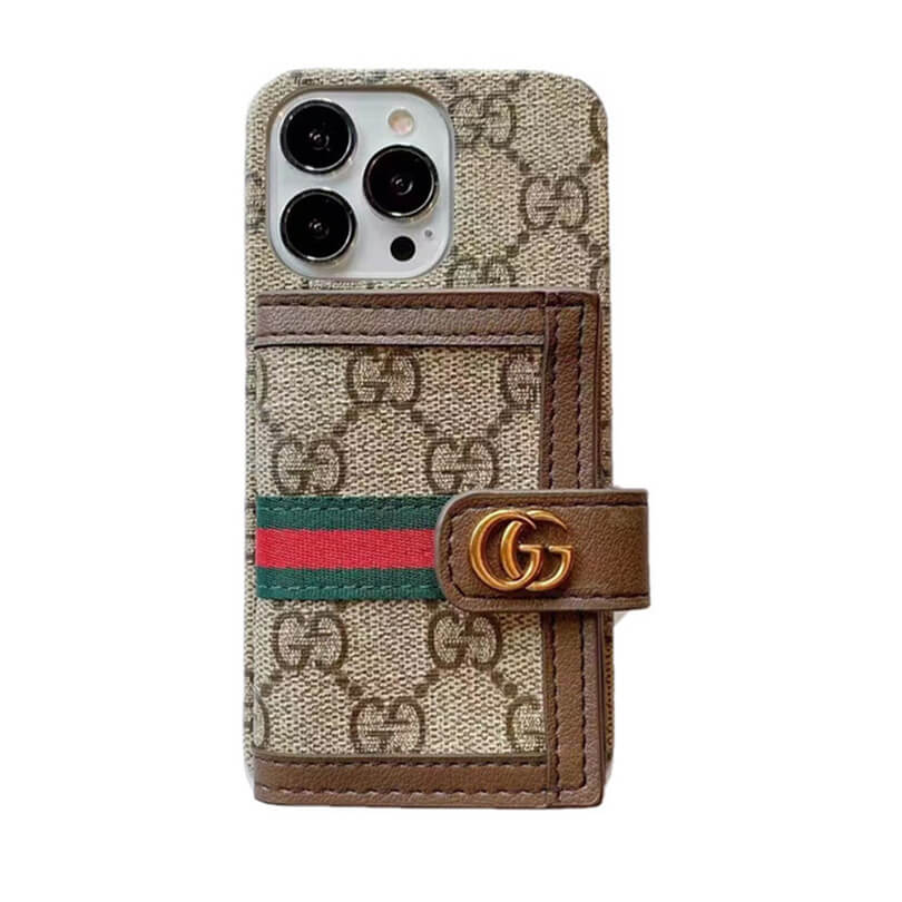 GG iPhone Case With Wallet Brown