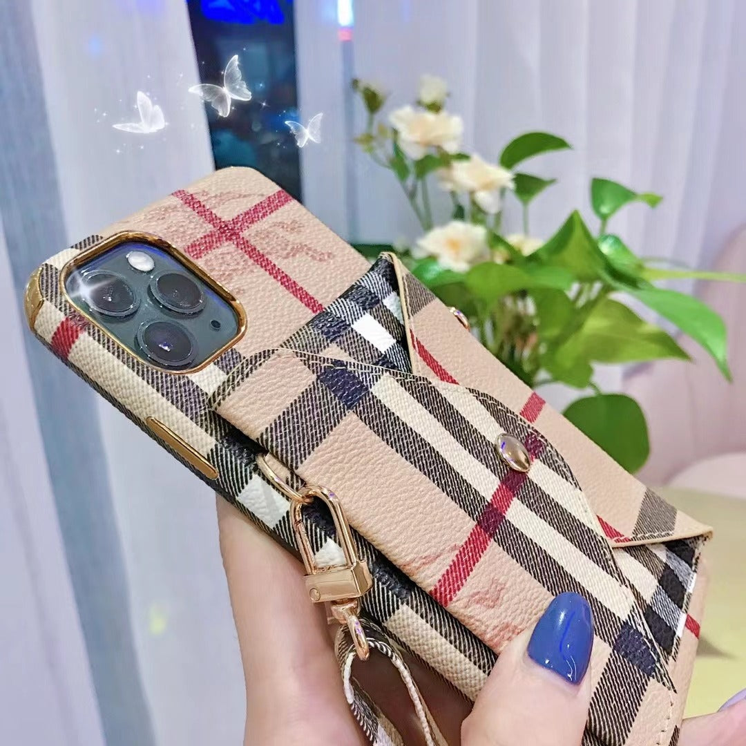 BB Leather Designer Crossbody Wallet iPhone Case