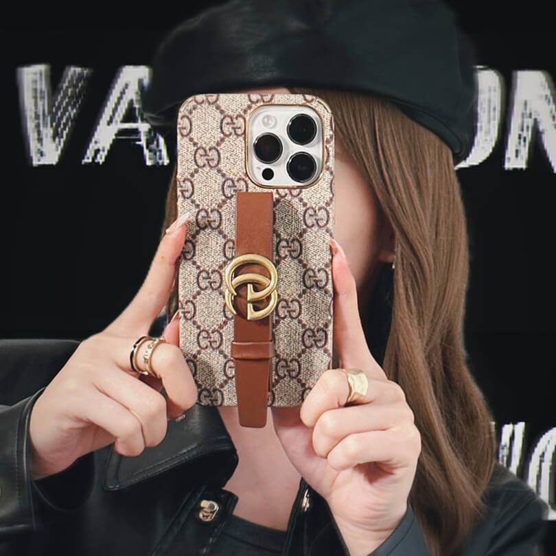 GG Luxurious Leather iPhone Case With Holder