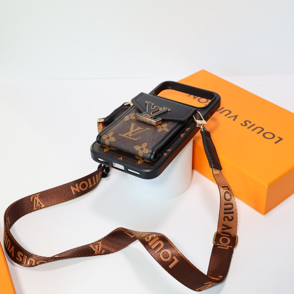 Luxury Advanced Leather iPhone Case with Card Holder & Strap