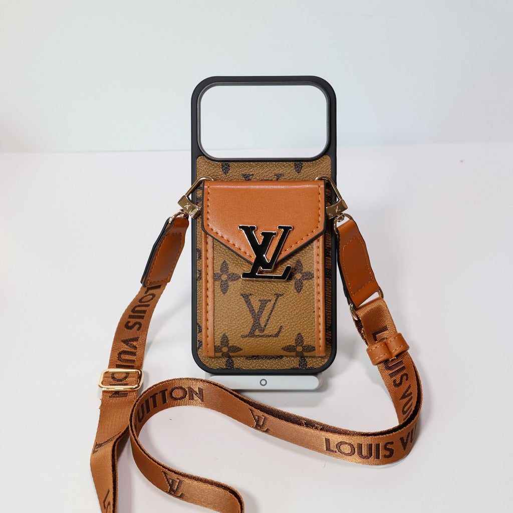 Luxury Advanced Leather iPhone Case with Card Holder & Strap